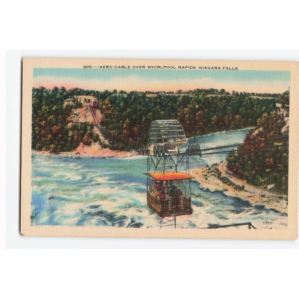 Vintage Linen Postcard 305 Aero Cable Over Whirlpool Rapids Niagara Falls